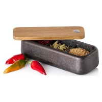 AdHoc Zásobník na korenie Spice box Potta liatinový s dreveným vekom dĺžka 17 cm