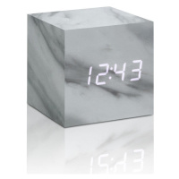 Sivý budík v mramorovom dekore s bielym LED displejom Gingko Cube Click Clock