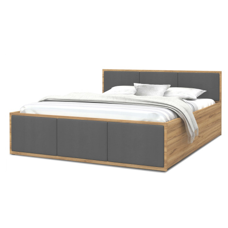 GL Čalúnená jednolôžková posteľ s úložným priestorom Dolly 120x200 - dub craft/grafit