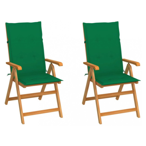 Záhradná stolička 2 ks teak / látka Dekorhome Tmavo zelená,Záhradná stolička 2 ks teak / látka D vidaXL
