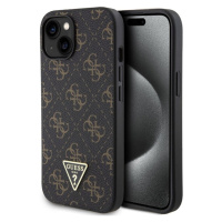 Guess PU Leather 4G Triangle Metal Logo Zadný Kryt pre iPhone 15 Black