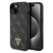 Guess PU Leather 4G Triangle Metal Logo Zadný Kryt pre iPhone 15 Black