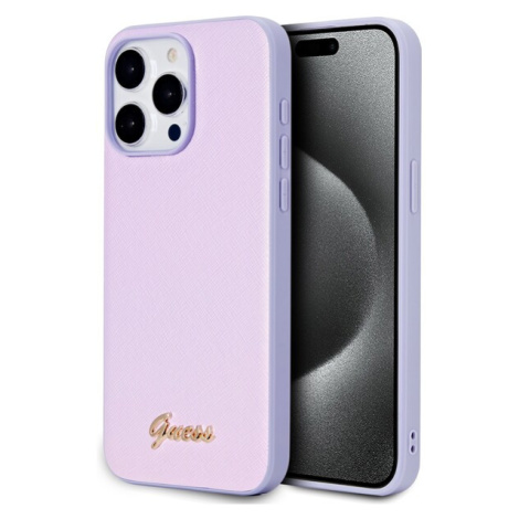 Guess PU Leather Iridescent Metal Script Zadný Kryt pre iPhone 15 Pro Max Purple