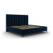 Tmavomodrá čalúnená dvojlôžková posteľ s úložným priestorom s roštom 180x200 cm Casey – Mazzini 