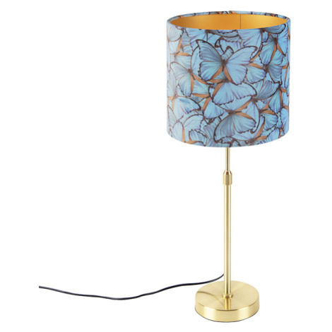 Stolová lampa zlatá / mosadz so zamatovým odtieňom motýle 25 cm - Parte QAZQA