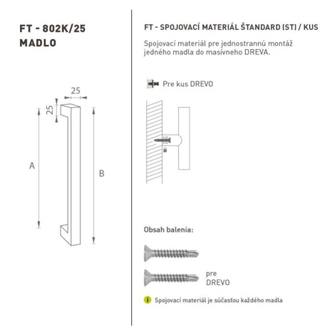 FT - MADLO 802K 25x25 mm ST ks BIM - biela matná (FBO) 25x25 mm 1200 mm