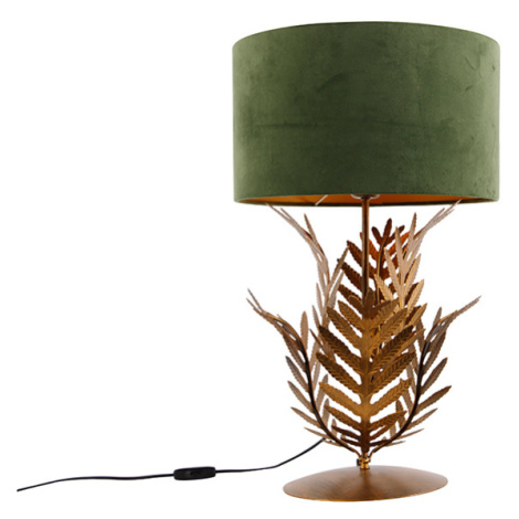 Vintage stolná lampa zlatá s velúrovým odtieňom zelenej 35 cm - Botanica QAZQA