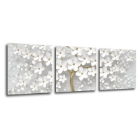 Impresi Obraz Biely strom s kvetinami - 90 x 30 cm (3 dielny)