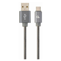 Kábel CABLEXPERT USB 2.0 AM na Type-C kábel (AM/CM), 1m, metalická spirála, šedý, blister, PREMI