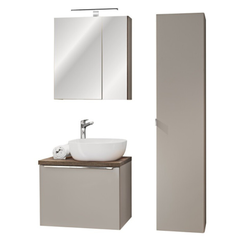 Kúpeľňová zostava SantaFe s umývadlom, skrinkami a zrkadlom 60 cm taupe/dub santa fe vintage Comad