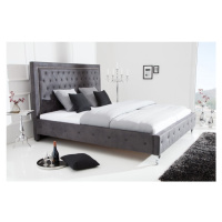 Estila Luxusná chesterfield manželská posteľ Caledonia s tmavosivým zamatovým poťahom 180x200cm