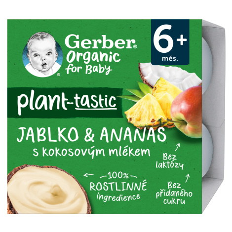 GERBER Organic 100% rostlinný dezert jablko a ananas s kokosovým mlékem kus 4 x 90 g