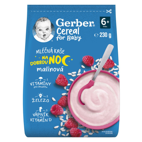 GERBER Cereal mliečna kaša malinová Dobrú noc 230 g