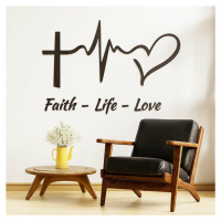 Drevená kresťanská nálepka - Faith, Life, Love, Wenge