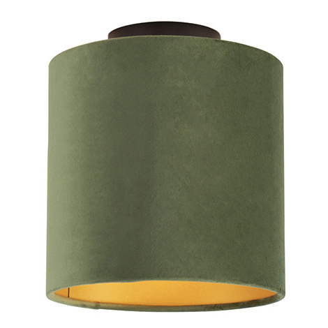 Stropné svietidlo s velúrovým odtieňom zelené so zlatým 20 cm - čierne Combi QAZQA