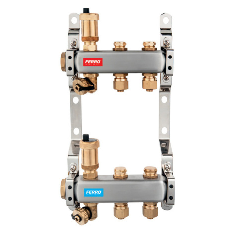 Rozdeľovač nerez s regulačnými mechanickými ventilmi 2 okruhy SN-RO02S FERRO