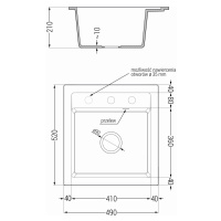 Mexen Vito, 1-komorový granitový drez 520x490x210 mm, drezová batéria Duo, biela, 6503-20-671701