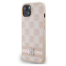 DKNY PU Leather Checkered Pattern and Stripe Zadný Kryt pre iPhone 14 Pink