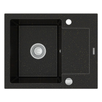 MEXEN MEXEN - Enzo granitový drez 1-misa drez s vypúšťaním krátky Board 576x465 mm, čierna / kov