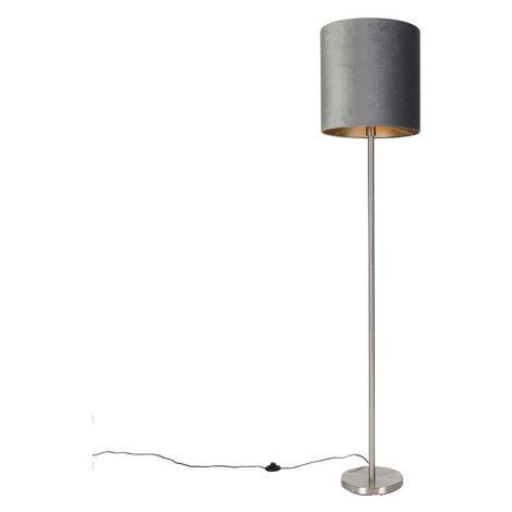 Moderná stojanová lampa z oceľového textilného tienidla sivá 40 cm - Simplo QAZQA