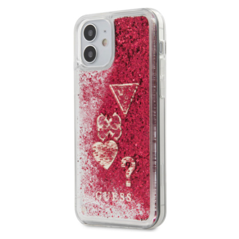 GUHCP12SGLHFLRA Guess Liquid Glitter Charms Zadní Kryt pro iPhone 12 mini 5.4 Raspberry