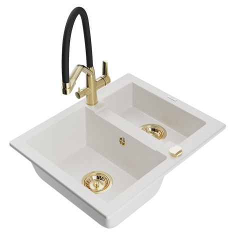 MEXEN/S MEXEN/S - Carlos granitový drez 1.5 vrátane batérie Duo, biela 6518-20-671701-57-G