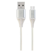 Kábel CABLEXPERT USB 2.0 AM na Type-C kábel (AM/CM), 1m, opletený, bielo-strříbrný, blister, PRE