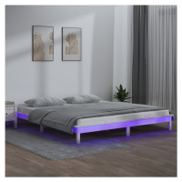 vidaXL Posteľný rám s LED biely 140x190 cm masívne drevo