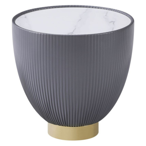 Estila Glamour okrúhly konferenčný stolík Velmara s bielou keramickou doskou s mramorovým efekto