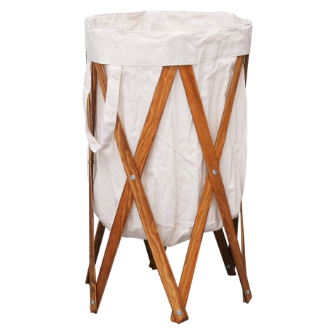 vidaXL Skladací kôš na bielizeň krémový drevo a látka