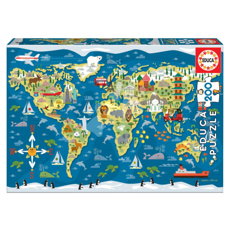 Puzzle World Map Sean Sims Educa 200 dielov