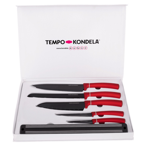 TEMPO-KONDELA LONAN, sada nožov s magnetickým držiakom, 6 ks, červená Tempo Kondela