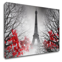 Impresi Obraz Eiffelova veža čiernobiela s červeným detailom - 90 x 60 cm