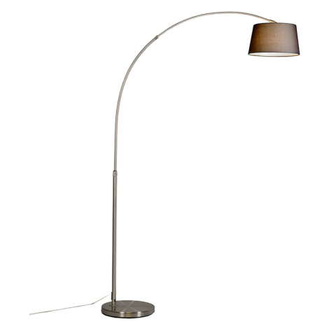 Moderná oceľová oblúková lampa s čiernym látkovým tienidlom - Arc Basic