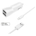 FIXED autonabíjačka s 2x USB a USB/Lightning káblom (1m), MFI, 15W, biela