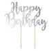 PartyDeco zapichovací dekorace na dort stříbrná Happy Birthday - PartyDeco