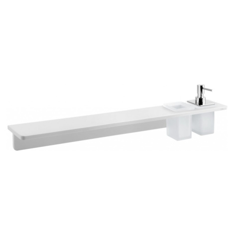 SAPHO - ABELINE polička, pohár + dávkovač/chróm, 800, Rockstone, biela mat AE802-0101-02