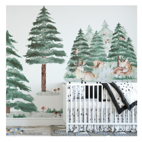 Nálepka do detskej izby s motívom lesa a jeleňov
