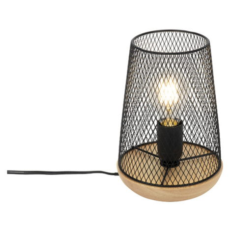 Dizajnová stolná lampa čierna s drevom - Bosk QAZQA