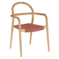 Záhradná stolička z eukalyptového dreva s výpletom v terakotovej farbe Kave Home Sheryl