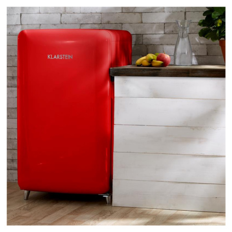 Klarstein PopArt-Bar červená chladnička, 136l retro dizajn, 3 poschodia, priečinok na zeleninu, 