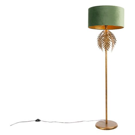 Vintage stojaca lampa zlatá s velúrovým odtieňom zelenej - Botanica QAZQA