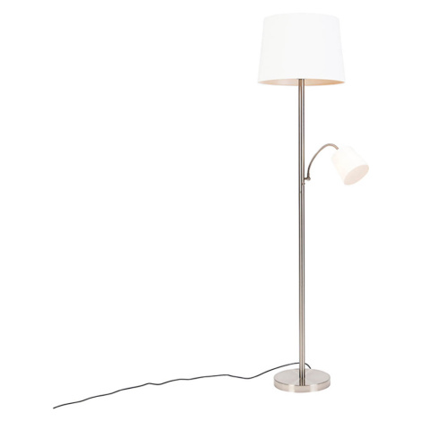 Inteligentná stojaca oceľová lampa s bielym tienidlom vrátane WiFi A60 a E14 - Retro QAZQA