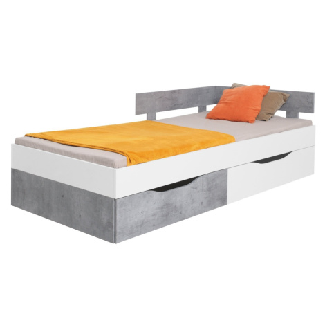 Študentská posteľ omega 120x200cm s úložným priestorom - biela/betón