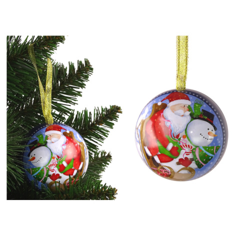 mamido Vianočná banka kovový vianočný stromček dekorácie Santa Claus s snehuliakom modrá