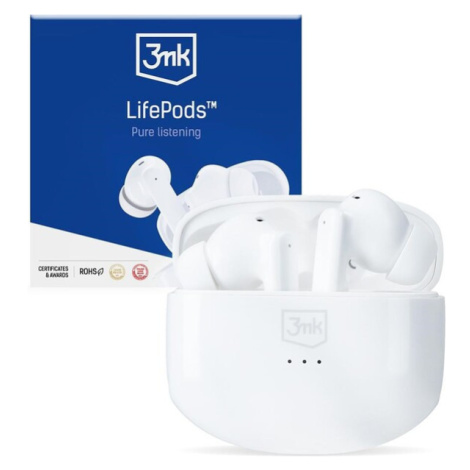 3mk bezdrôtové stereo slúchadlá LifePods, stereo, nabíjacie púzdro, biela