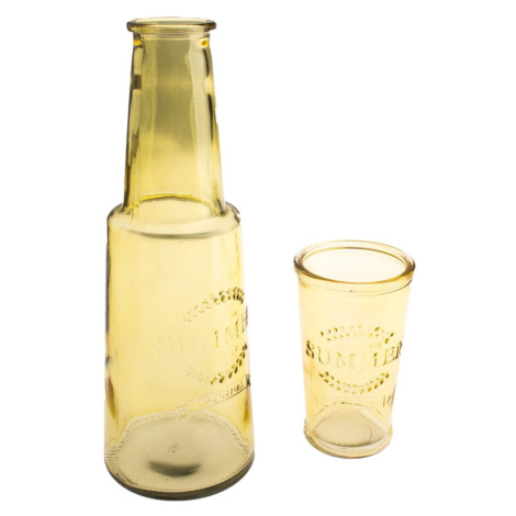 Žltá sklenená karafa s pohárom, 800 ml Dakls