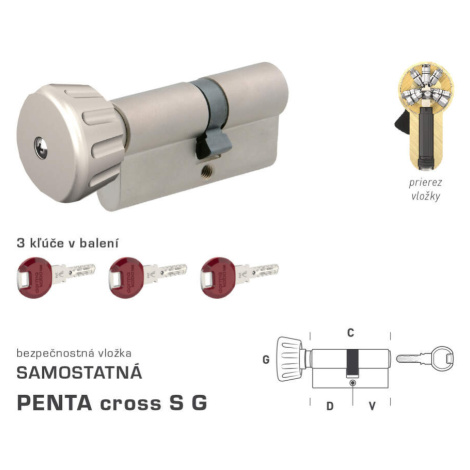 DK - PENTA cross S G - s gombíkom NIM - nikel matný D 40 + V 40 mm