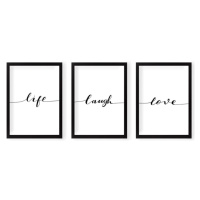 Súprava plagátov 3 ks v ráme 24x29 cm Life Laugh Love – Vavien Artwork