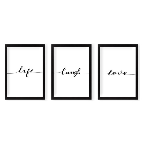 Súprava plagátov 3 ks v ráme 24x29 cm Life Laugh Love – Vavien Artwork